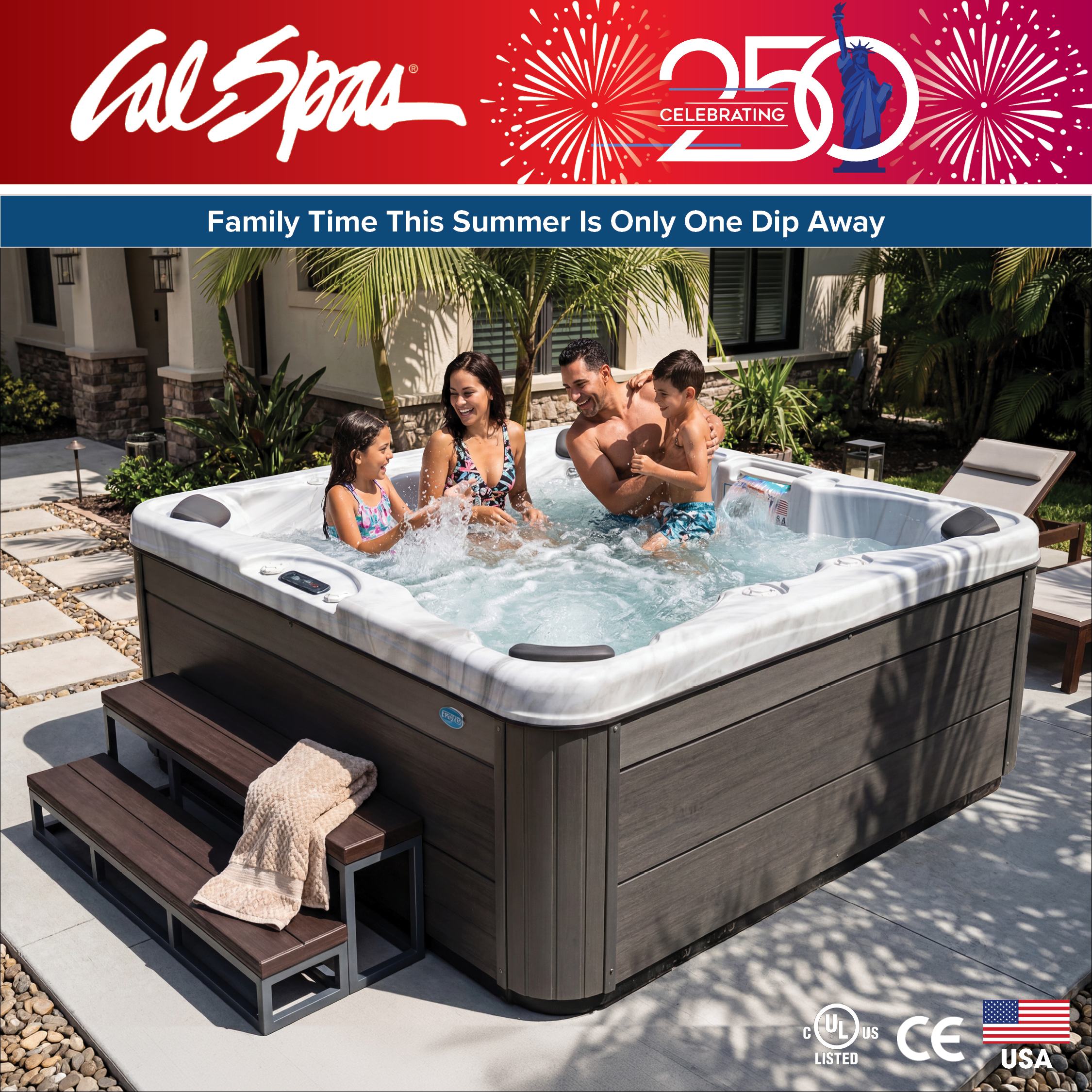 Calspas hot tub being used in a family setting - Joliet